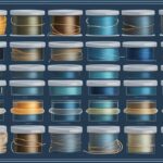 A modern digital painting illustration showcasing the best 10 fishing lines, arranged neatly in a row with clear labels indicating their strength and features, set against a blue color theme.