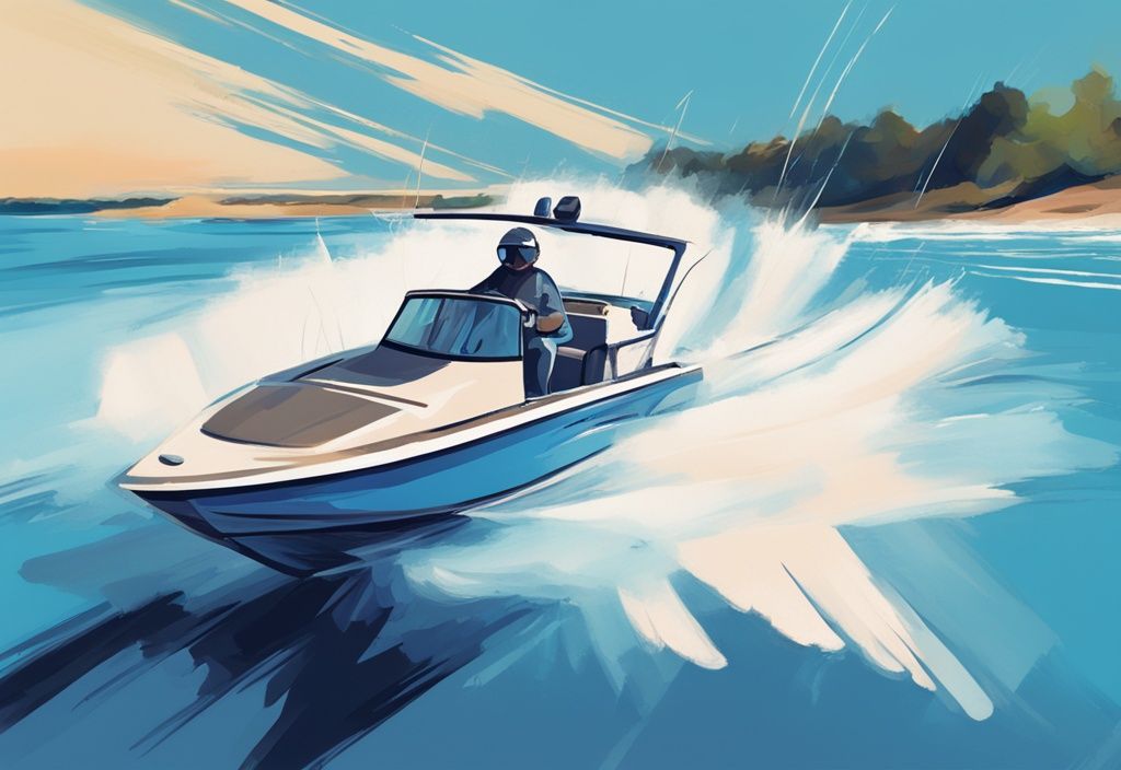 Modern digital painting of a speedboat approaching a fishing boat on blue waters, highlighting peaceful co-existence and water safety.