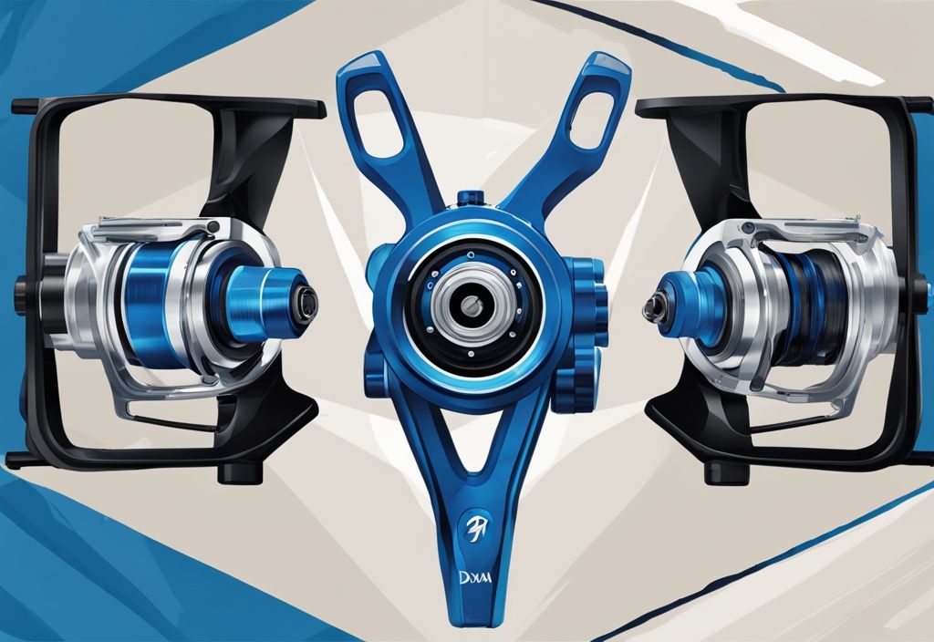 Modern digital painting of the best 3 Daiwa spinning reels in a triangular formation with a blue theme, highlighting sleek design and advanced features.