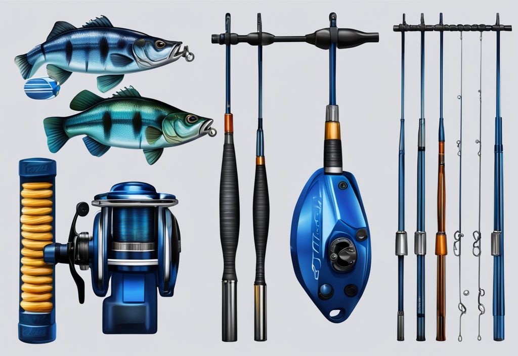 Digital painting of top 10 blue-themed bass fishing rod and reel combos ranked for anglers.