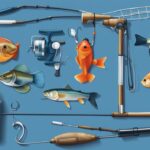 Modern digital painting illustration featuring a diverse array of the best 20 gifts for fishermen, creatively displaying top fishing accessories with captivating standout features in a blue color theme.