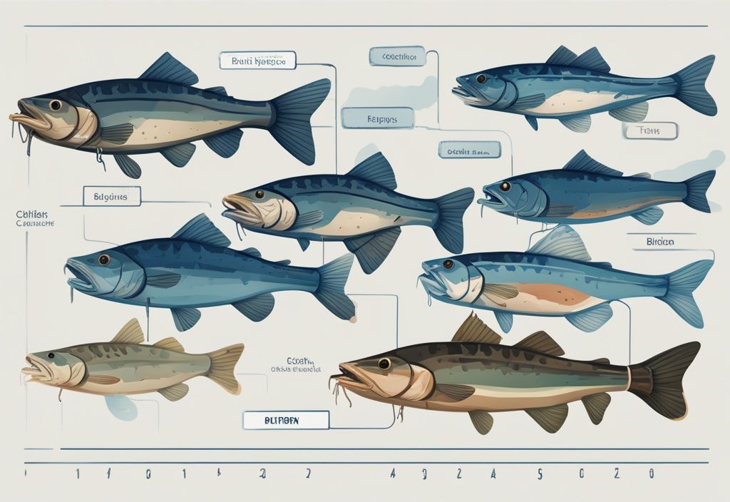 Illustration of eight labeled catfish rigs in infographic style with blue color theme.