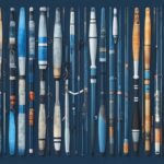 Modern digital painting illustration featuring the best 10 fishing pole brands, showcasing unique designs and features with a blue color theme.