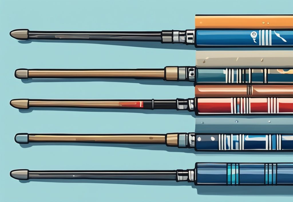 Modern digital painting of 10 fishing poles with logos of top fishing pole brands, blue color theme.