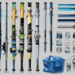 Modern digital painting of the best 10 rod and reel combos for bass fishing, featuring blue color theme for easy comparison.